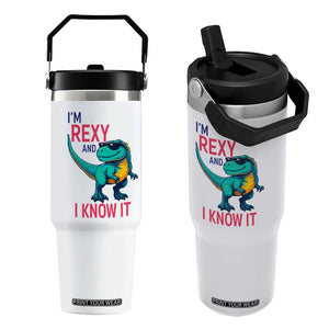 Funny Dinosaur Flip Straw Tumbler I Am Rexy And I Know It TS12 One Size: 30 oz White Print Your Wear