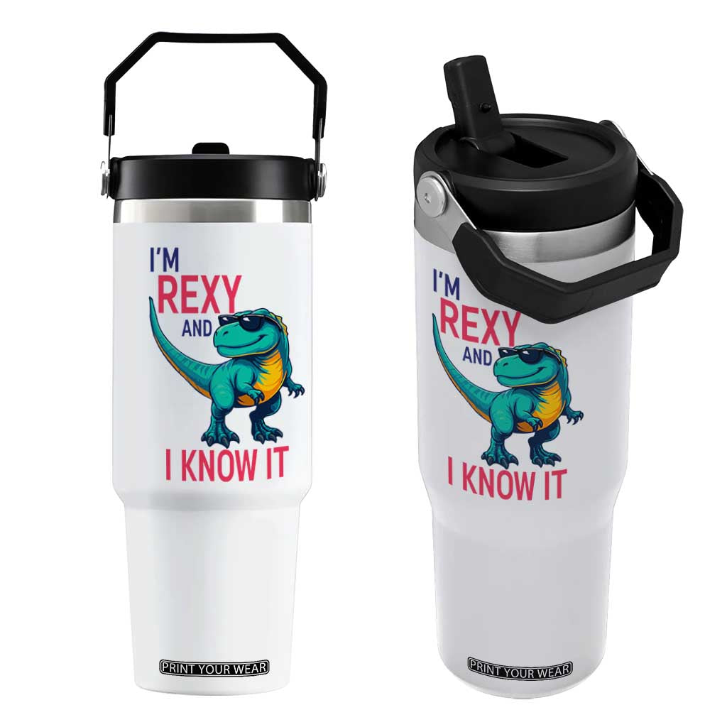 Funny Dinosaur Flip Straw Tumbler I Am Rexy And I Know It TS12 One Size: 30 oz White Print Your Wear