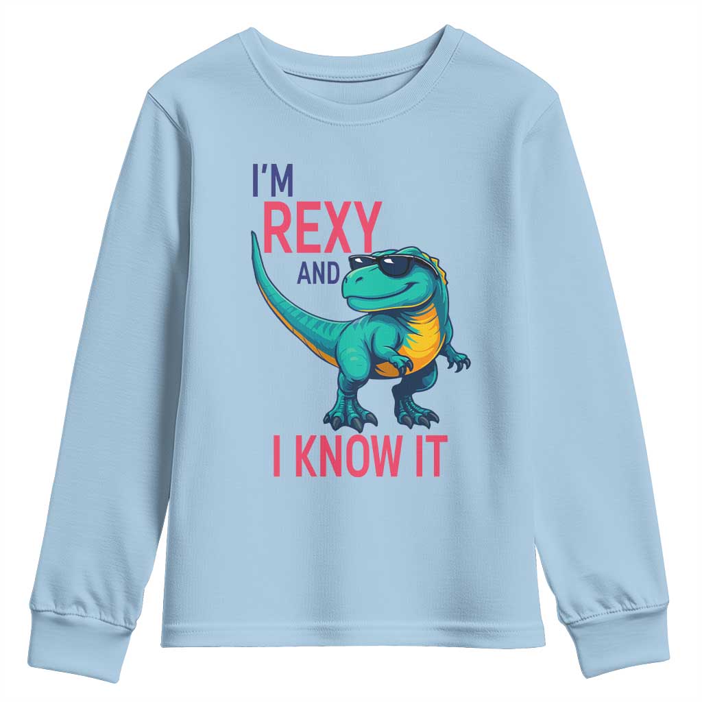 Funny Dinosaur Youth Sweatshirt I Am Rexy And I Know It TS12 Light Blue Print Your Wear