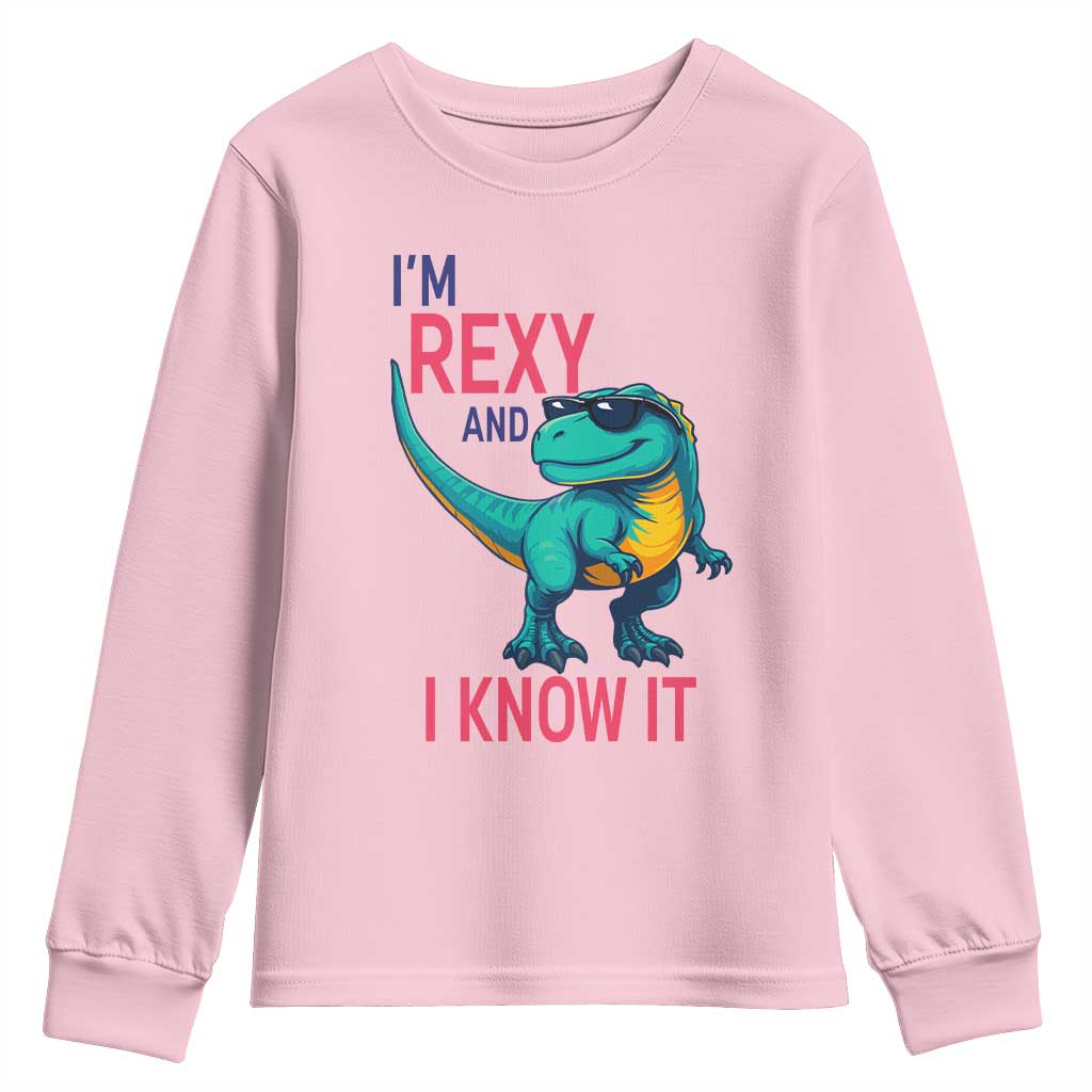 Funny Dinosaur Youth Sweatshirt I Am Rexy And I Know It TS12 Light Pink Print Your Wear