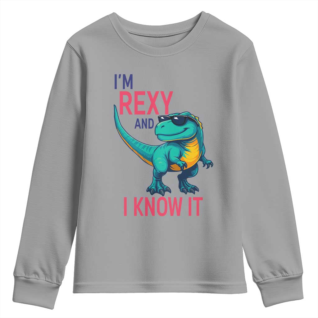 Funny Dinosaur Youth Sweatshirt I Am Rexy And I Know It TS12 Sport Gray Print Your Wear