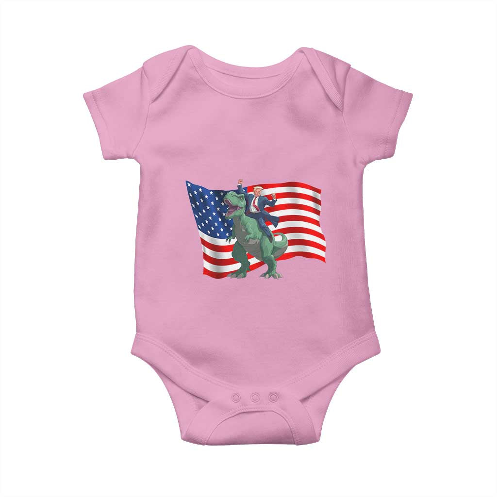 Funny Trump Riding Dinosaur Baby Onesie America Flag Patriotic TS12 Light Pink Print Your Wear