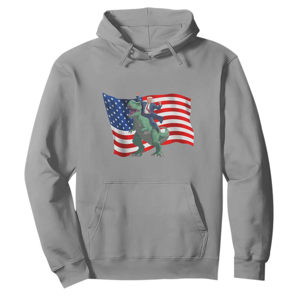 Funny Trump Riding Dinosaur Hoodie America Flag Patriotic TS12 Sport Gray Print Your Wear