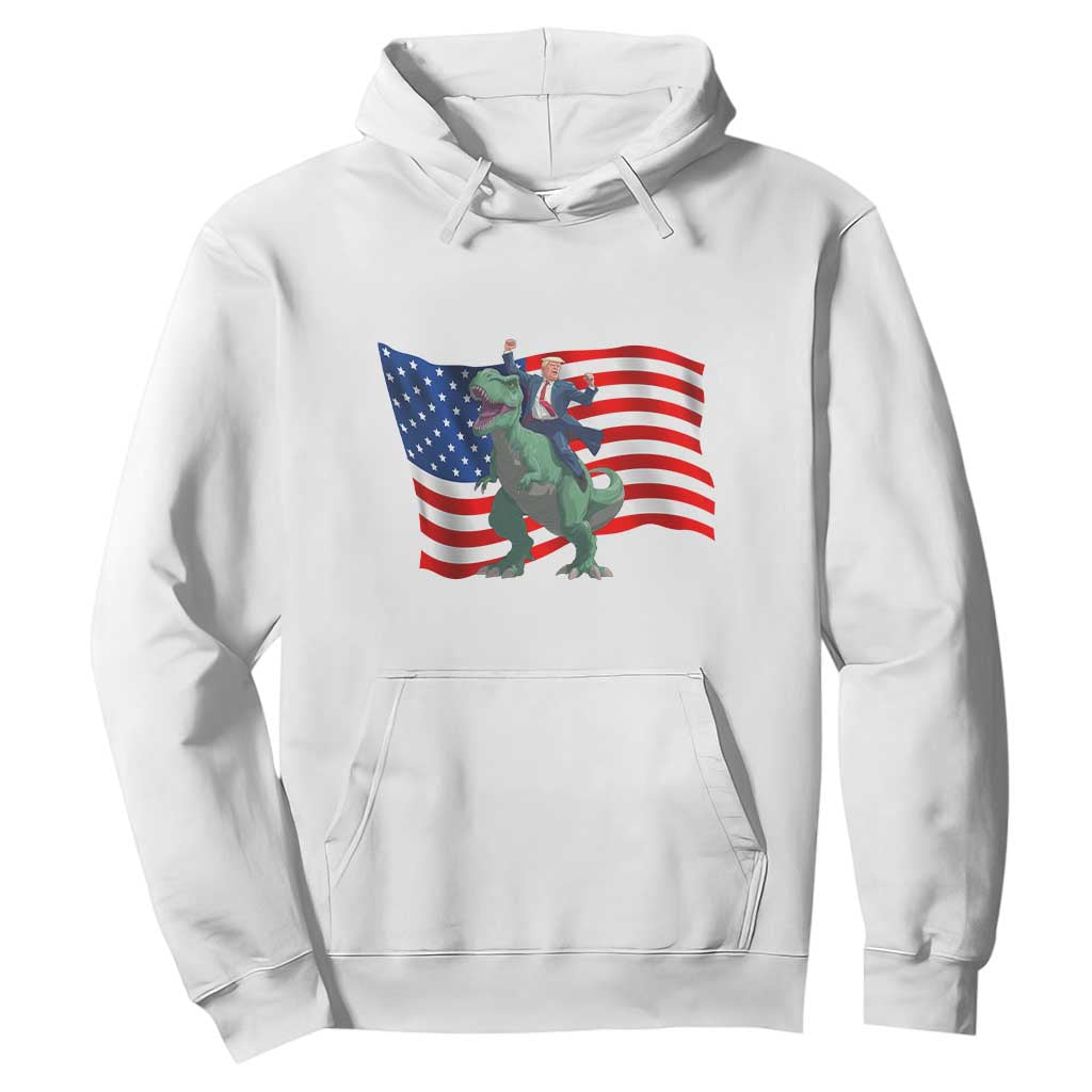 Funny Trump Riding Dinosaur Hoodie America Flag Patriotic TS12 White Print Your Wear