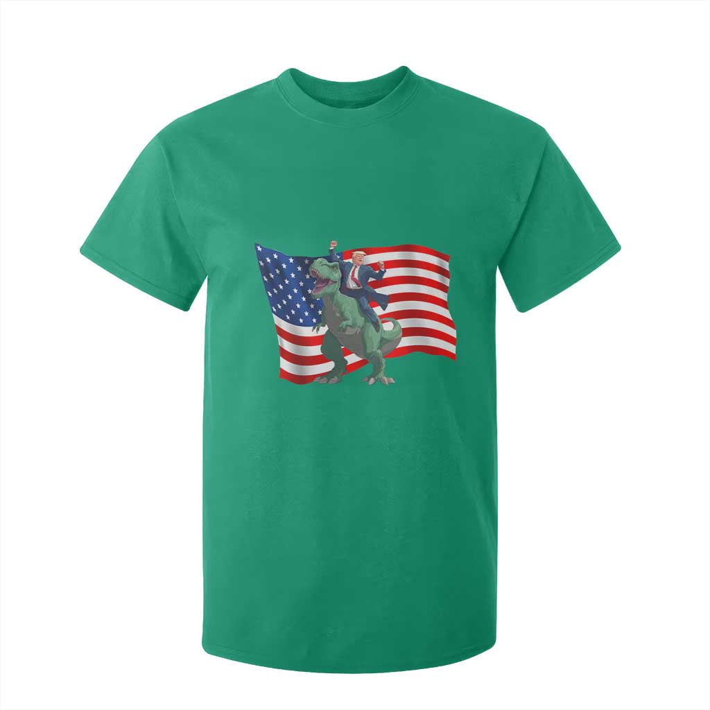 Funny Trump Riding Dinosaur T Shirt For Kid America Flag Patriotic TS12 Irish Green Print Your Wear