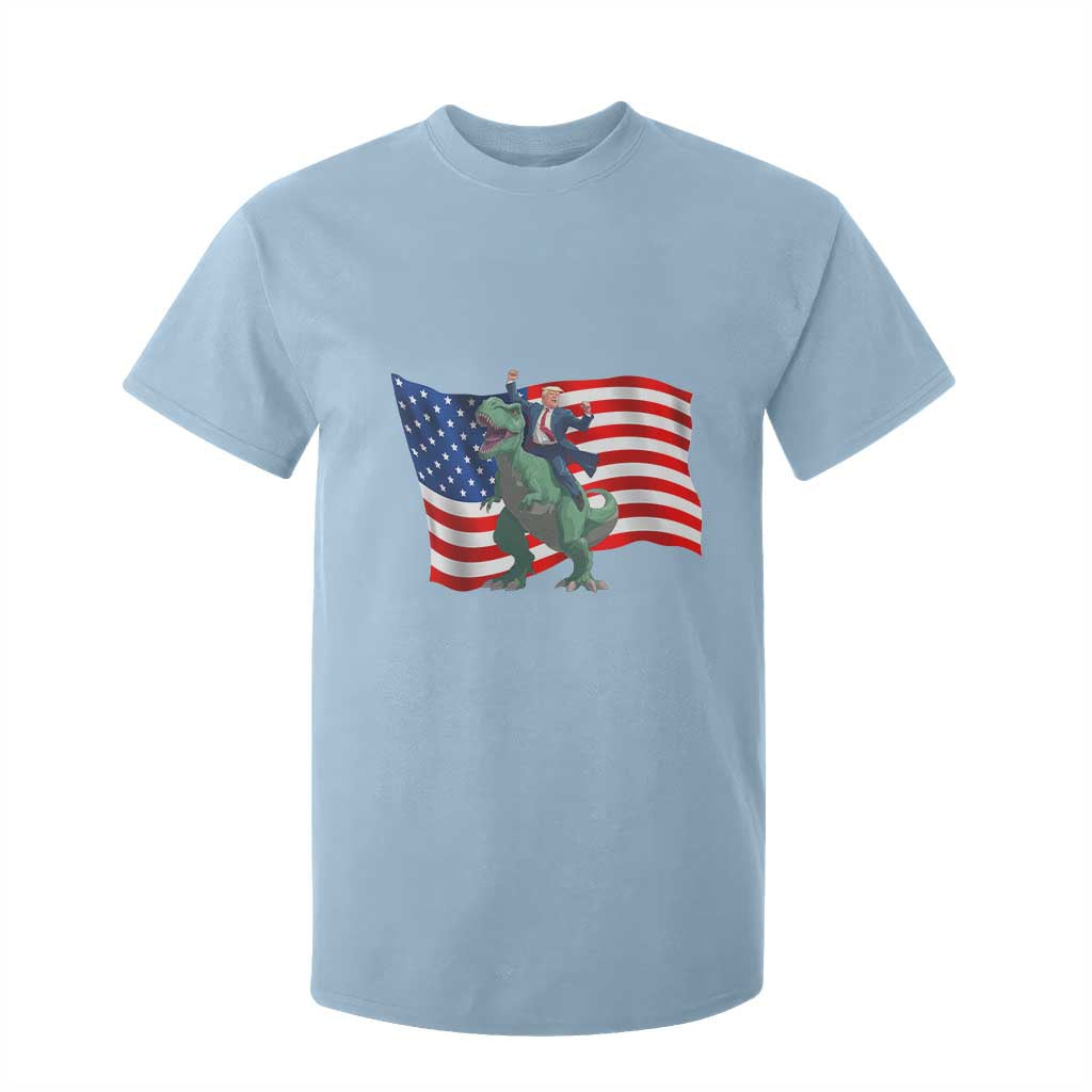 Funny Trump Riding Dinosaur T Shirt For Kid America Flag Patriotic TS12 Light Blue Print Your Wear