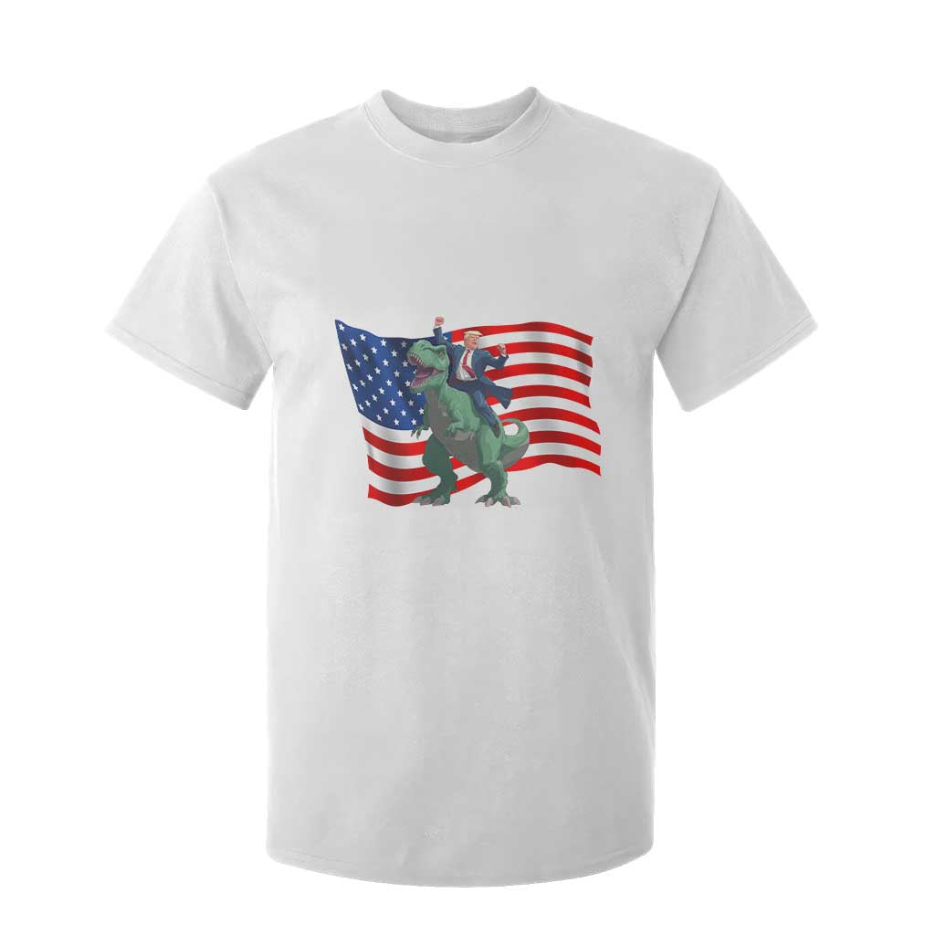 Funny Trump Riding Dinosaur T Shirt For Kid America Flag Patriotic TS12 White Print Your Wear