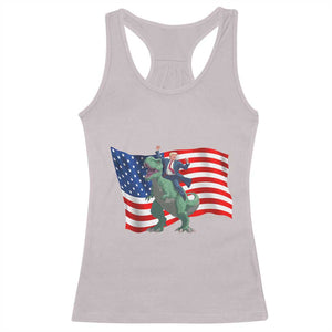 Funny Trump Riding Dinosaur Racerback Tank Top America Flag Patriotic TS12 Ice Gray Print Your Wear