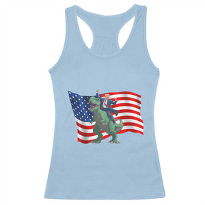 Funny Trump Riding Dinosaur Racerback Tank Top America Flag Patriotic TS12 Light Blue Print Your Wear