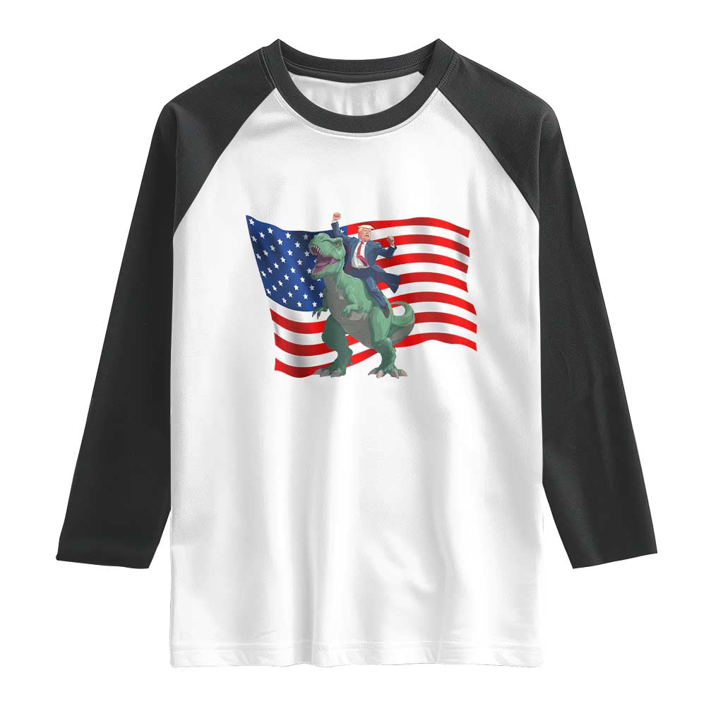 Funny Trump Riding Dinosaur Raglan Shirt America Flag Patriotic TS12 White Black Print Your Wear