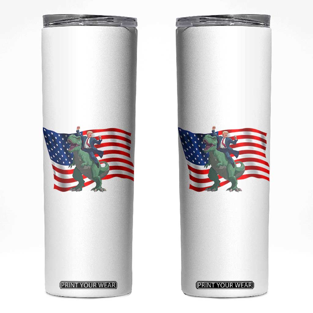 Funny Trump Riding Dinosaur Skinny Tumbler America Flag Patriotic TS12 White Print Your Wear