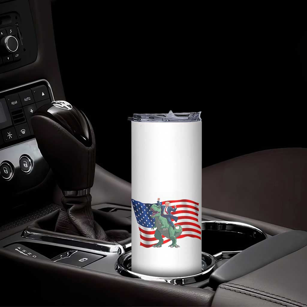 Funny Trump Riding Dinosaur Skinny Tumbler America Flag Patriotic TS12 Print Your Wear