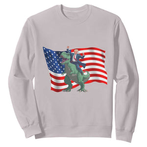 Funny Trump Riding Dinosaur Sweatshirt America Flag Patriotic TS12 Ice Gray Print Your Wear