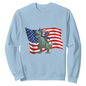 Funny Trump Riding Dinosaur Sweatshirt America Flag Patriotic TS12 Light Blue Print Your Wear