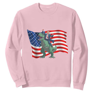 Funny Trump Riding Dinosaur Sweatshirt America Flag Patriotic TS12 Light Pink Print Your Wear