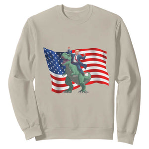 Funny Trump Riding Dinosaur Sweatshirt America Flag Patriotic TS12 Sand Print Your Wear