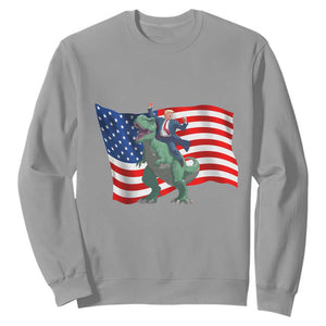 Funny Trump Riding Dinosaur Sweatshirt America Flag Patriotic TS12 Sport Gray Print Your Wear