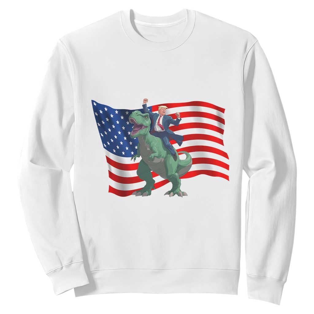 Funny Trump Riding Dinosaur Sweatshirt America Flag Patriotic TS12 White Print Your Wear