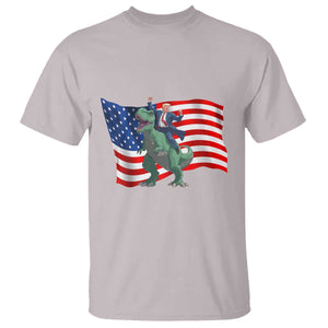 Funny Trump Riding Dinosaur T Shirt America Flag Patriotic TS12 Ice Gray Print Your Wear