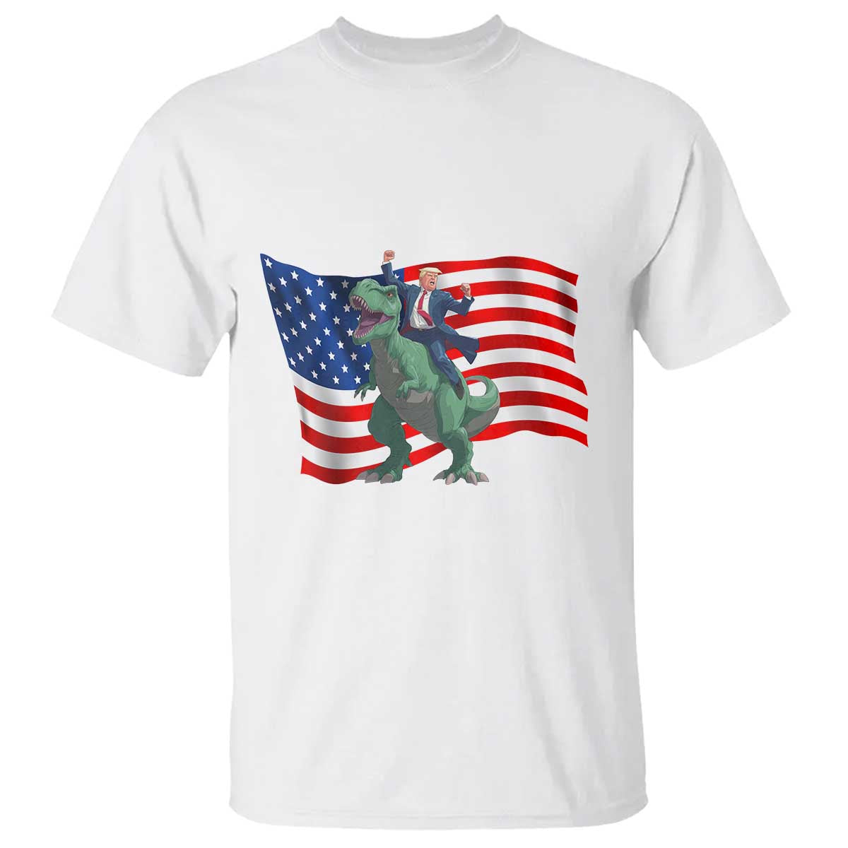 Funny Trump Riding Dinosaur T Shirt America Flag Patriotic TS12 White Print Your Wear