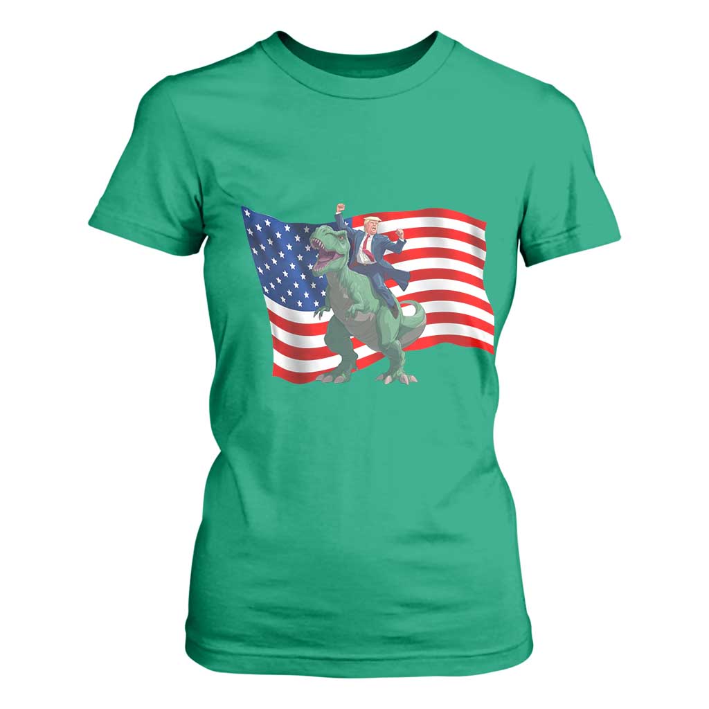 Funny Trump Riding Dinosaur T Shirt For Women America Flag Patriotic TS12 Irish Green Print Your Wear