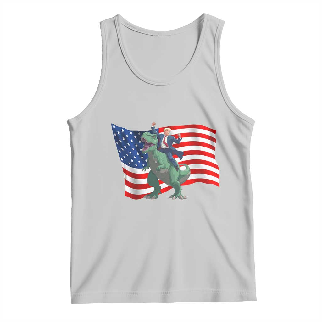 Funny Trump Riding Dinosaur Tank Top America Flag Patriotic TS12 Ash Print Your Wear