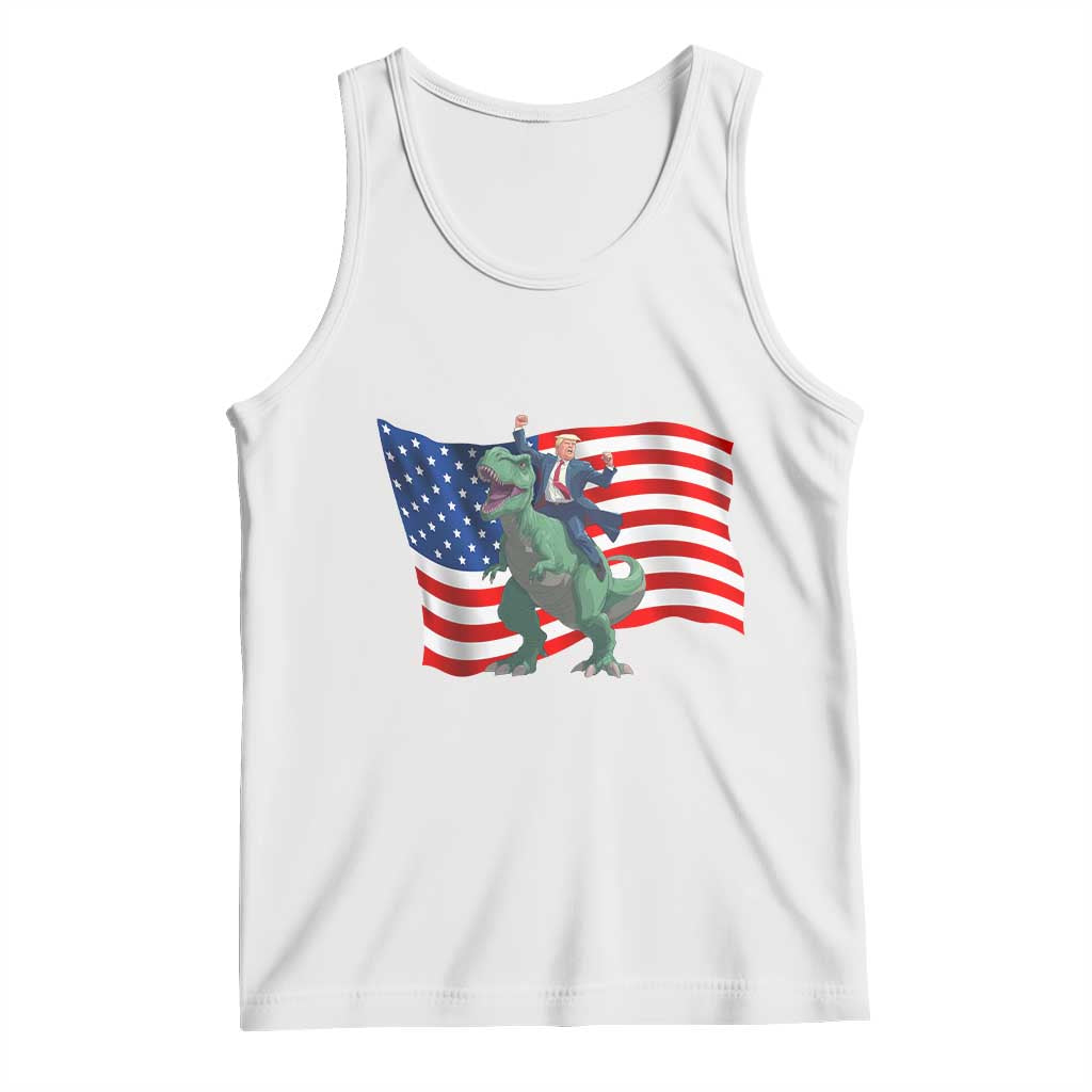 Funny Trump Riding Dinosaur Tank Top America Flag Patriotic TS12 White Print Your Wear
