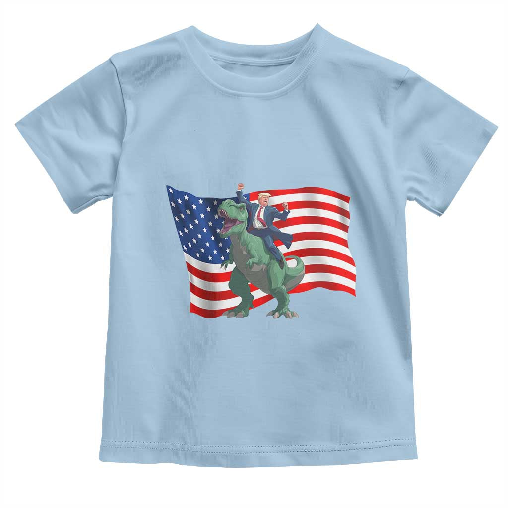 Funny Trump Riding Dinosaur Toddler T Shirt America Flag Patriotic TS12 Light Blue Print Your Wear