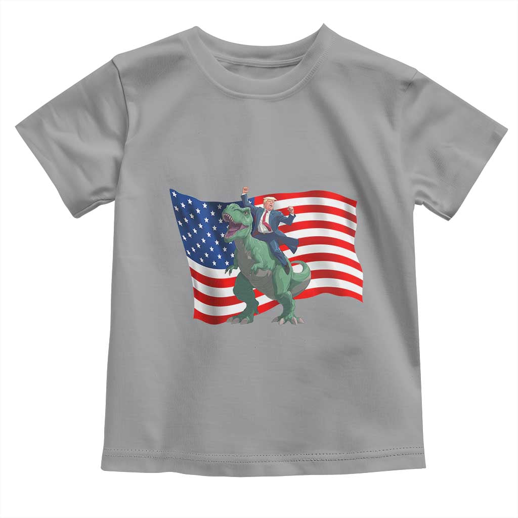 Funny Trump Riding Dinosaur Toddler T Shirt America Flag Patriotic TS12 Sport Gray Print Your Wear