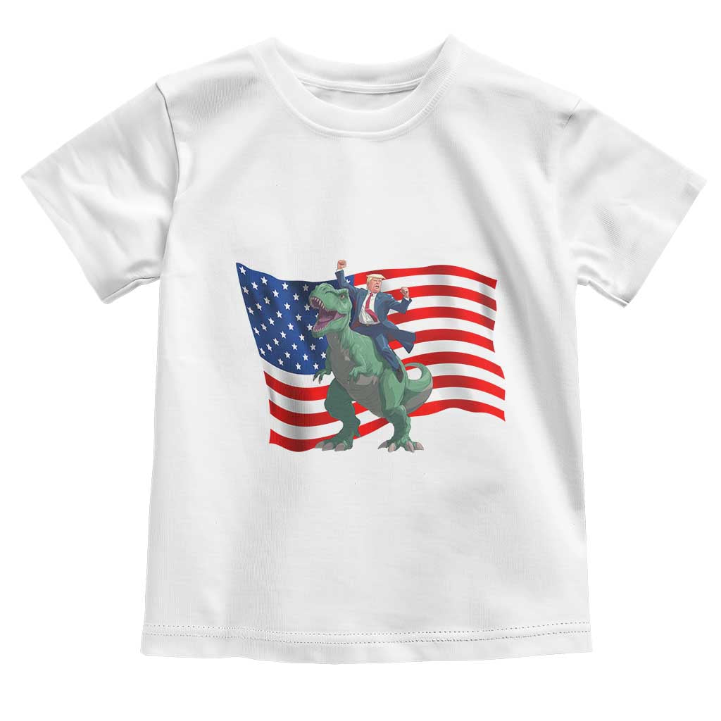 Funny Trump Riding Dinosaur Toddler T Shirt America Flag Patriotic TS12 White Print Your Wear