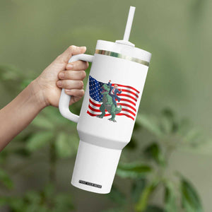 Funny Trump Riding Dinosaur Tumbler With Handle America Flag Patriotic TS12 Print Your Wear