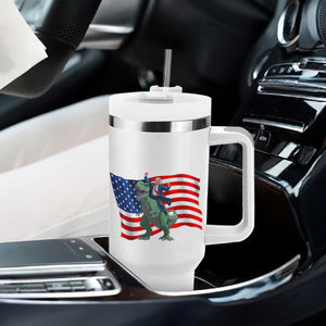 Funny Trump Riding Dinosaur Tumbler With Handle America Flag Patriotic TS12 Print Your Wear
