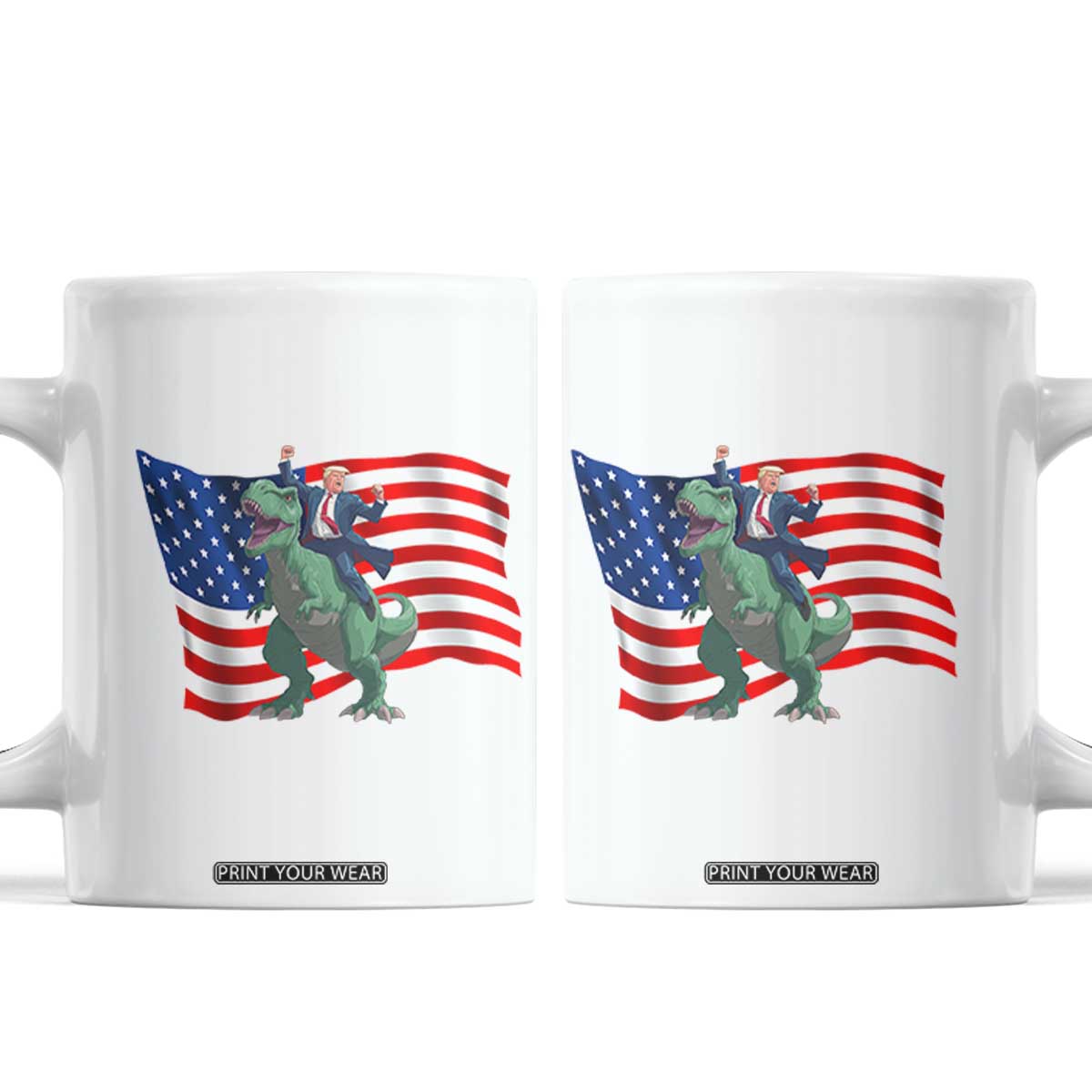 Funny Trump Riding Dinosaur Coffee Mug America Flag Patriotic TS12 White Print Your Wear