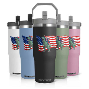 Funny Trump Riding Dinosaur Flip Straw Tumbler America Flag Patriotic TS12 Print Your Wear