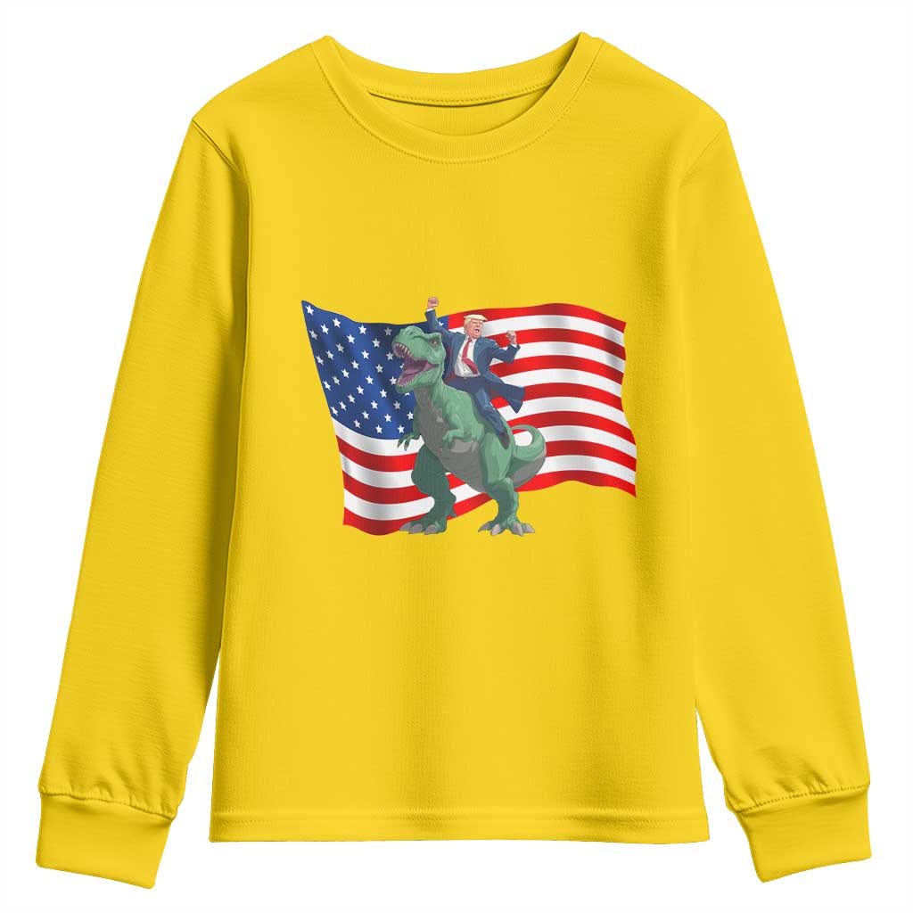 Funny Trump Riding Dinosaur Youth Sweatshirt America Flag Patriotic TS12 Daisy Print Your Wear