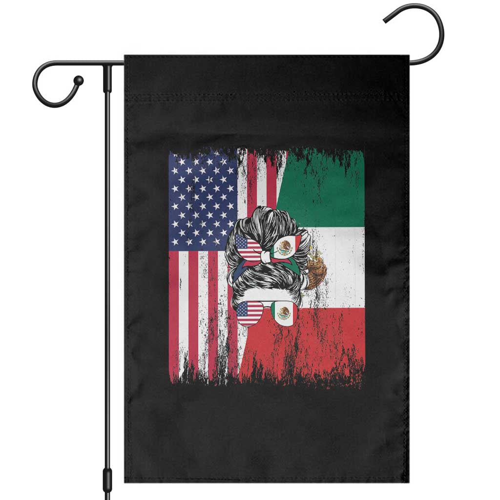 Mexican American Pride Garden Flag Bicultural Heritage Girl Vintage Flag TS12 Black Print Your Wear