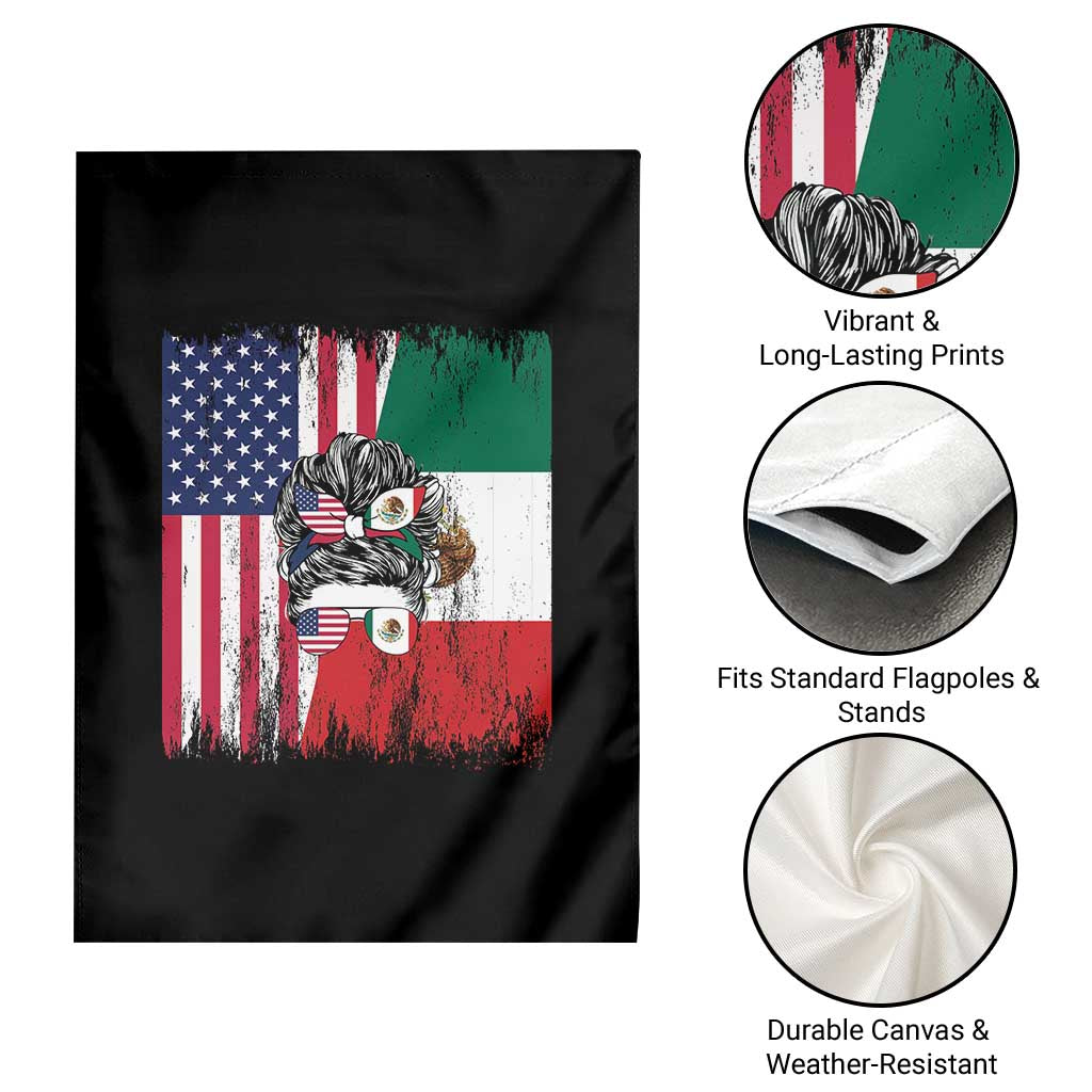 Mexican American Pride Garden Flag Bicultural Heritage Girl Vintage Flag TS12 Print Your Wear