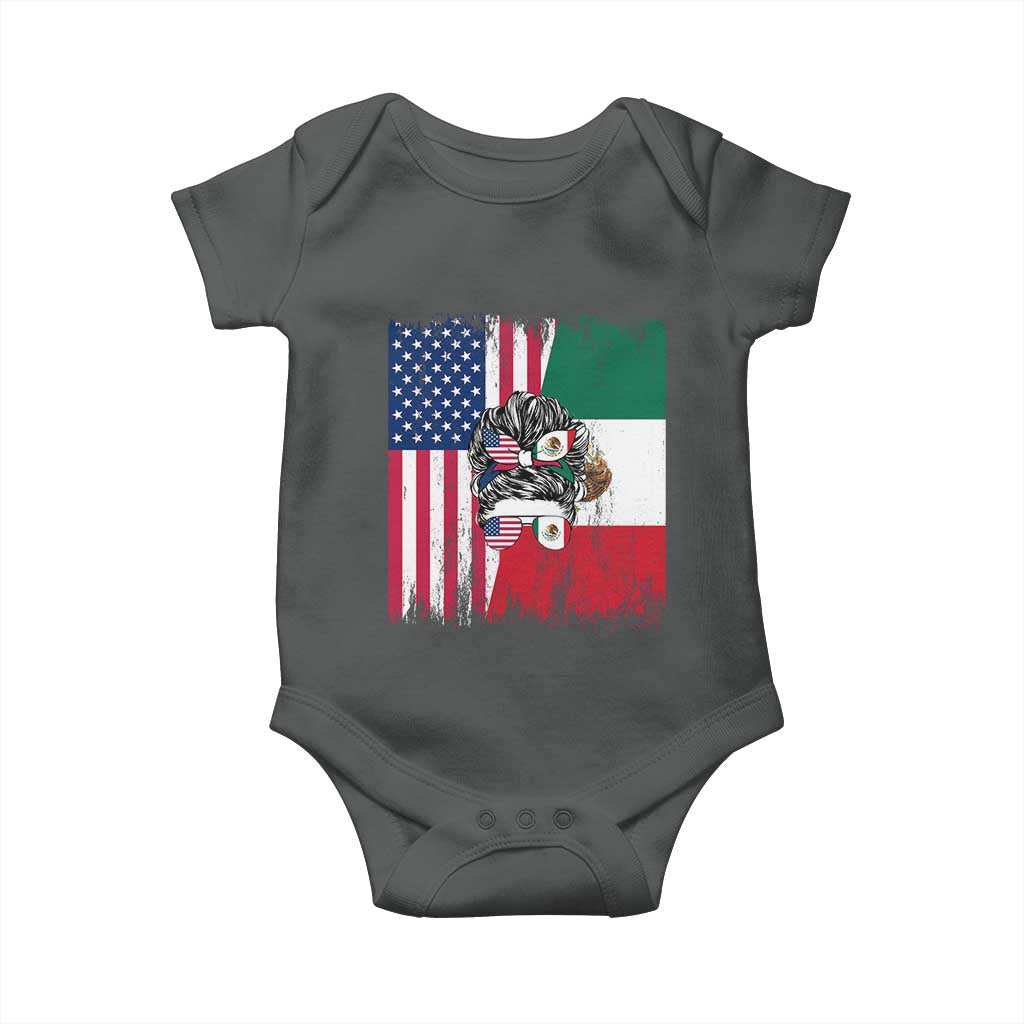Mexican American Pride Baby Onesie Bicultural Heritage Girl Vintage Flag TS12 Dark Heather Print Your Wear