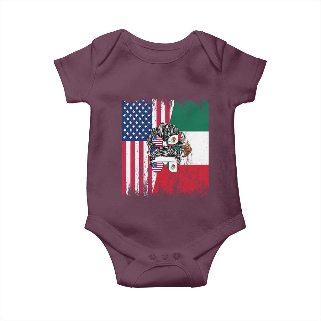 Mexican American Pride Baby Onesie Bicultural Heritage Girl Vintage Flag TS12 Maroon Print Your Wear