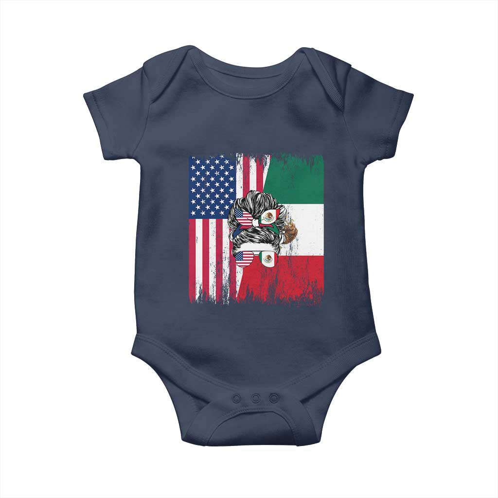 Mexican American Pride Baby Onesie Bicultural Heritage Girl Vintage Flag TS12 Navy Print Your Wear
