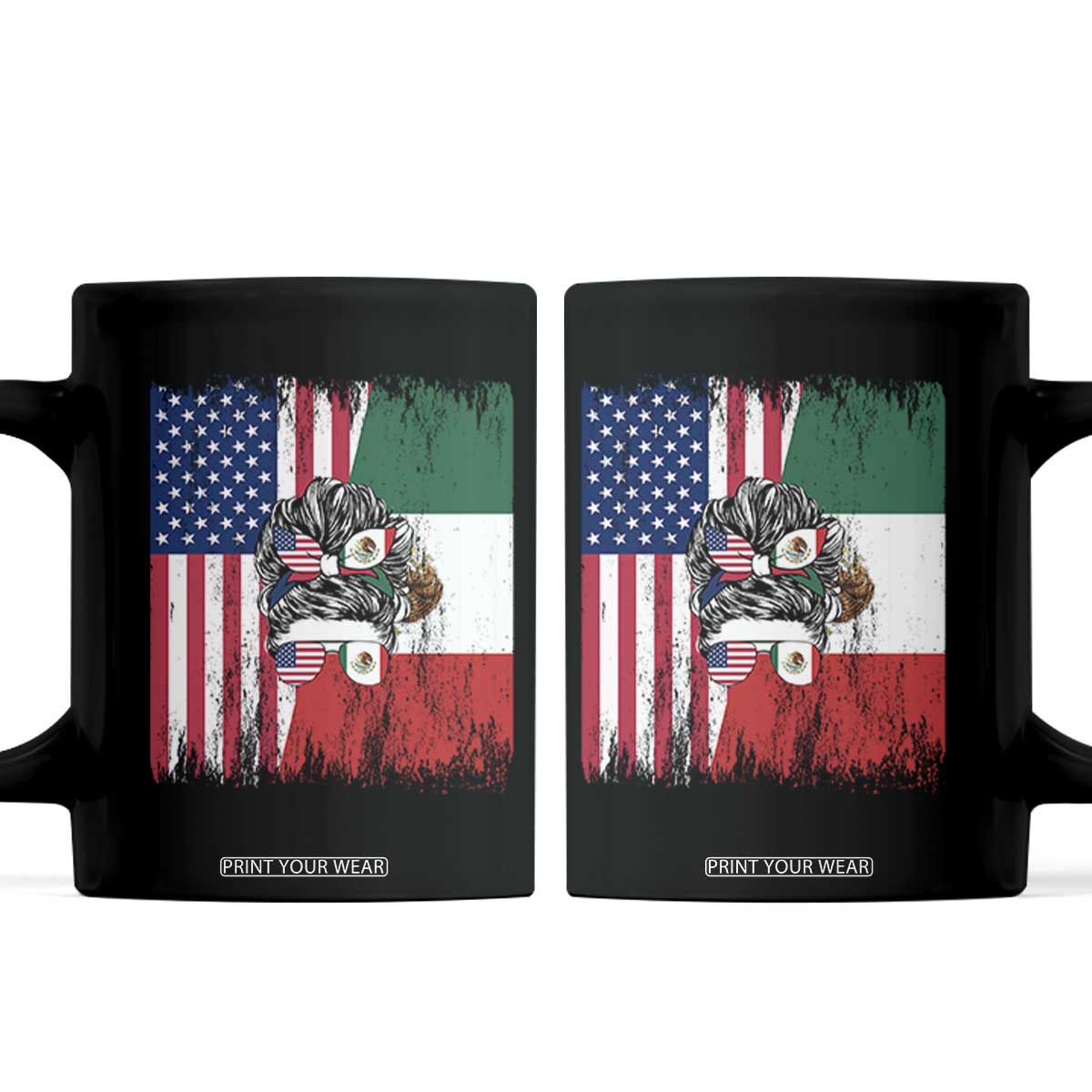 Mexican American Pride Coffee Mug Bicultural Heritage Girl Vintage Flag TS12 Black Print Your Wear
