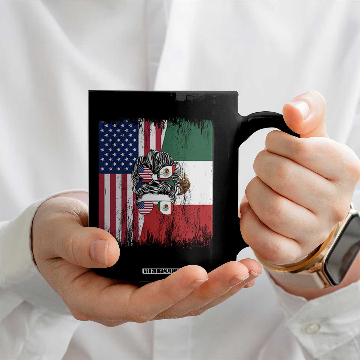 Mexican American Pride Coffee Mug Bicultural Heritage Girl Vintage Flag TS12 Print Your Wear