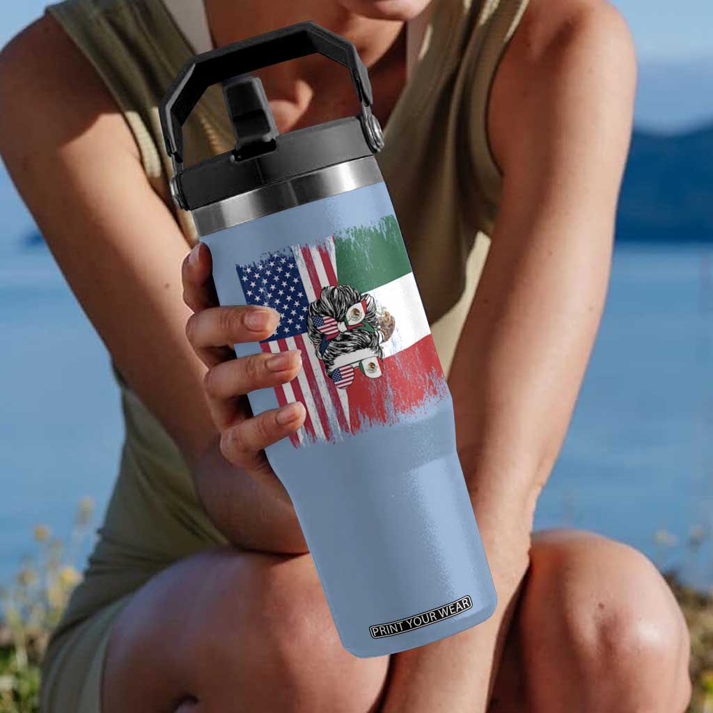 Mexican American Pride Flip Straw Tumbler Bicultural Heritage Girl Vintage Flag TS12 One Size: 30 oz Light Blue Print Your Wear