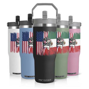 Mexican American Pride Flip Straw Tumbler Bicultural Heritage Girl Vintage Flag TS12 Print Your Wear