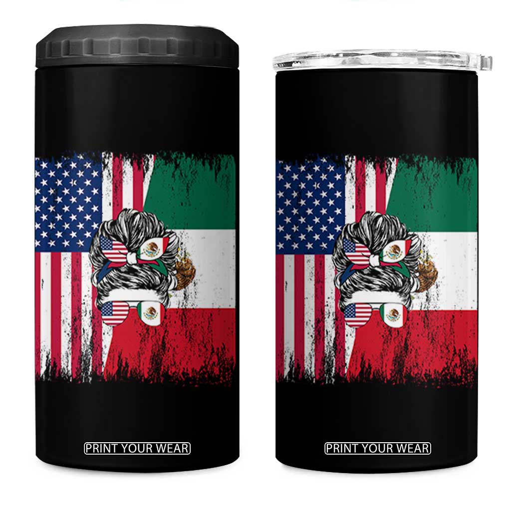 Mexican American Pride 4 in 1 Can Cooler Tumbler Bicultural Heritage Girl Vintage Flag TS12 One Size: 16 oz Black Print Your Wear