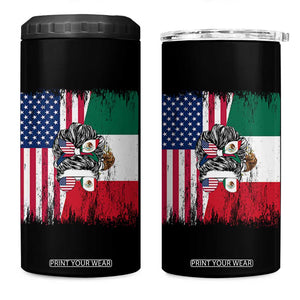 Mexican American Pride 4 in 1 Can Cooler Tumbler Bicultural Heritage Girl Vintage Flag TS12 One Size: 16 oz Black Print Your Wear