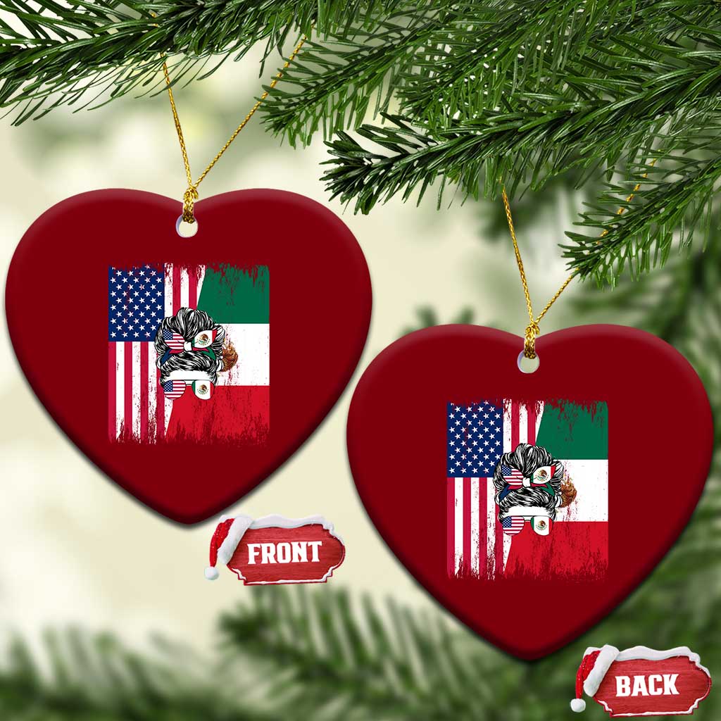 Mexican American Pride Ceramic Ornament Bicultural Heritage Girl Vintage Flag TS12 Print Your Wear