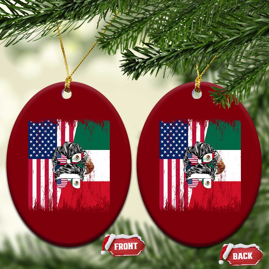 Mexican American Pride Ceramic Ornament Bicultural Heritage Girl Vintage Flag TS12 Print Your Wear