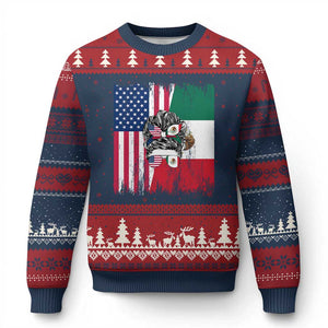 Mexican American Pride Ugly Christmas Sweater Bicultural Heritage Girl Vintage Flag TS12 Navy Red Print Your Wear