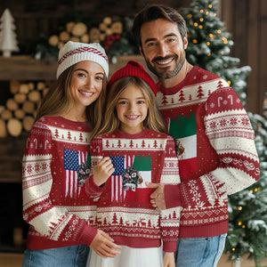 Mexican American Pride Ugly Christmas Sweater Bicultural Heritage Girl Vintage Flag TS12 Red Beige Print Your Wear